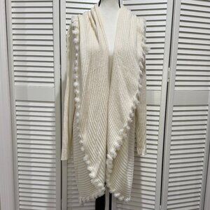 Chico’s White Ribbed Open Front Cardigan with Faux Fur Trim – Size 4 (XXL)